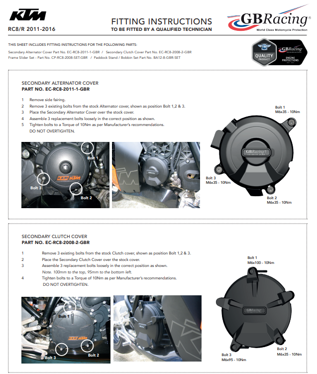 Motorcover Beschermers Compleetset GBRacing KTM RC8/R 1190 (11-16) 