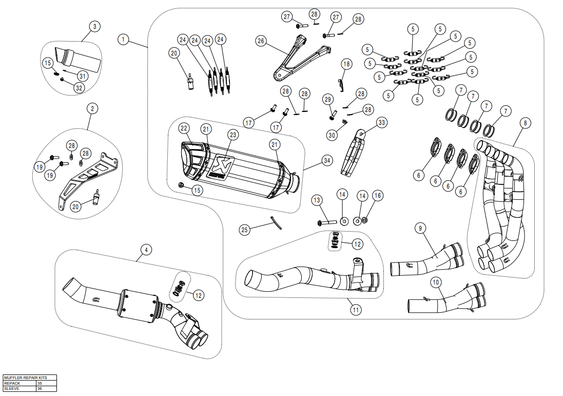 Akrapovic Racing Line (Roestvrij staal) Kawasaki ZX-10 R/RR (21-25) S-K10R10-RC 