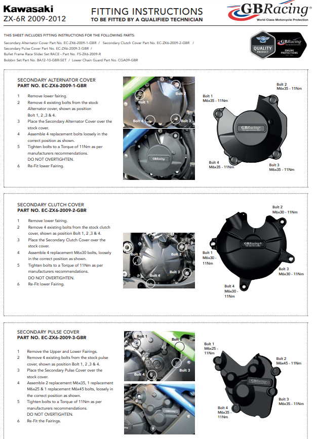 Motorcover beschermers compleetset GBRacing Kawasaki ZX-6R/636/RR (09-12) 