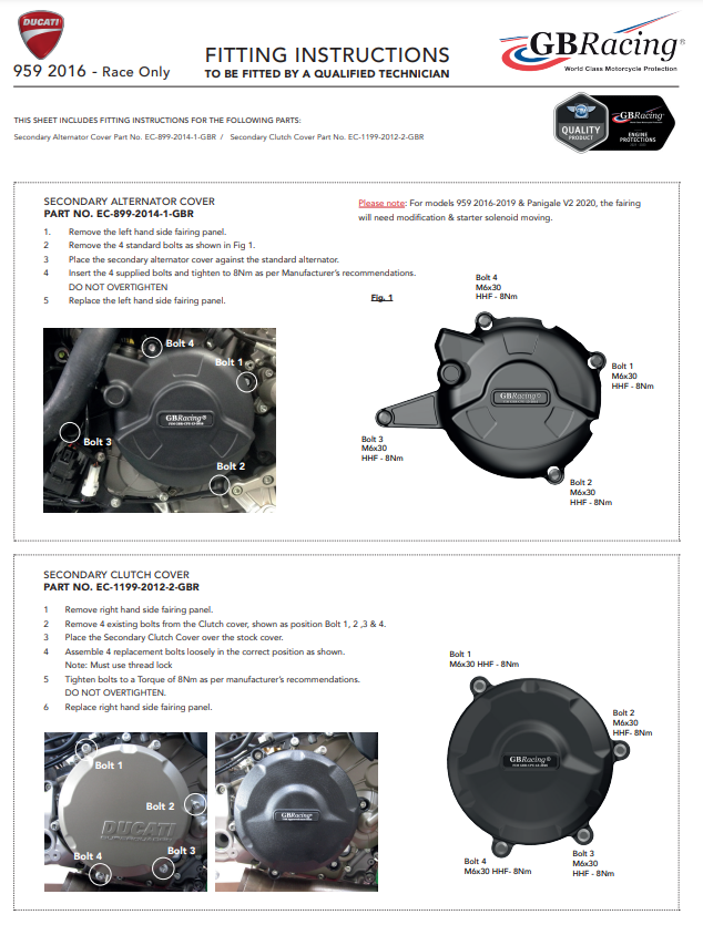Motorkap beschermers compleetset GBRacing Ducati Panigale 959 (16-19) 