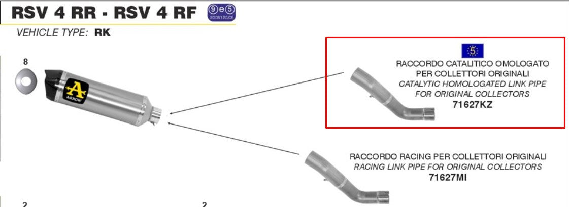 Arrow tussenpijp met katalysator roestvrij staal Aprilia RSV4/RR/RF (15-16) 71627KZ 