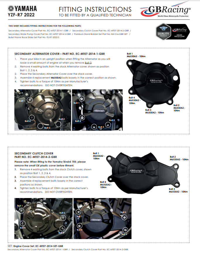 Lichtmachine Protector Beschermkap GBRacing Yamaha YZF-R7 (22-25) 