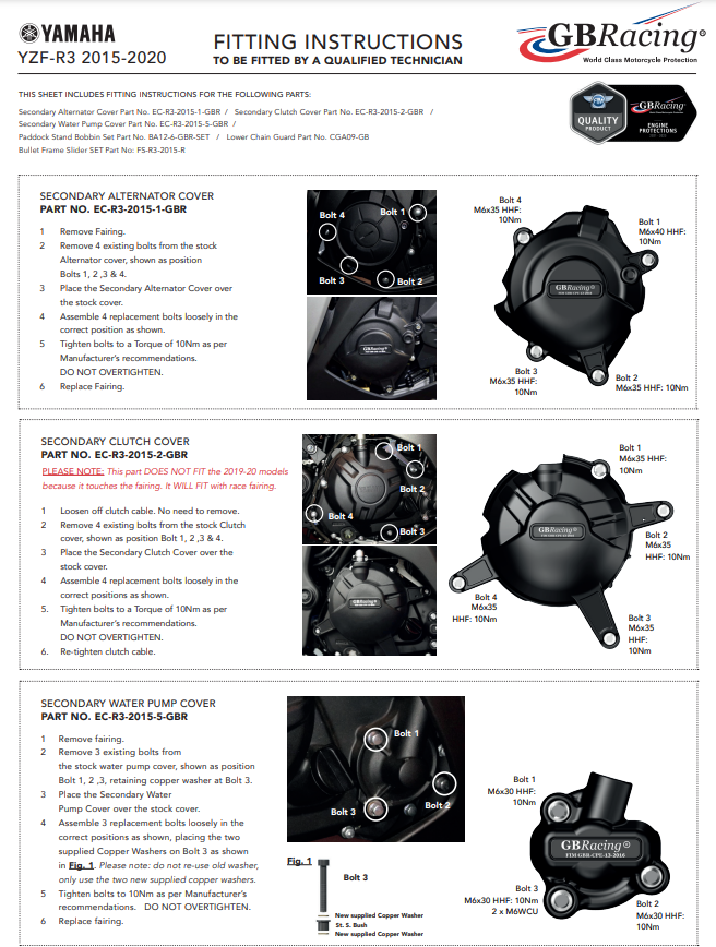 Motorcover beschermers compleetset GBRacing Yamaha YZF-R3 (15-22) 