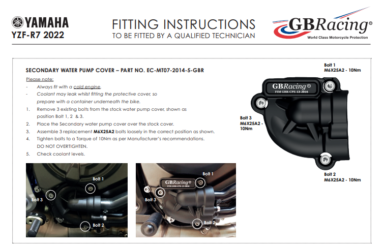 Waterpomp Protector Beschermkap GBRacing Yamaha YZF-R7 (22-25) 