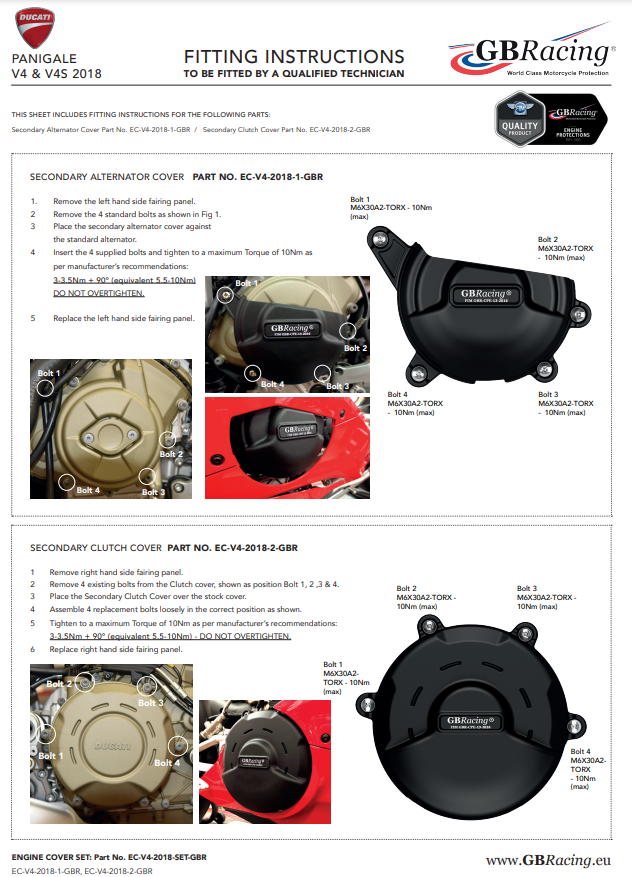 Motorcover beschermers complete set GBRacing Ducati Panigale V4/S (18-24) 