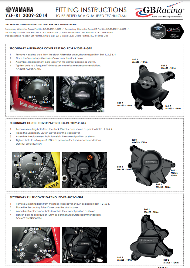 Lichtmachine protector beschermkap GBRacing Yamaha YZF-R1 (09-14) 
