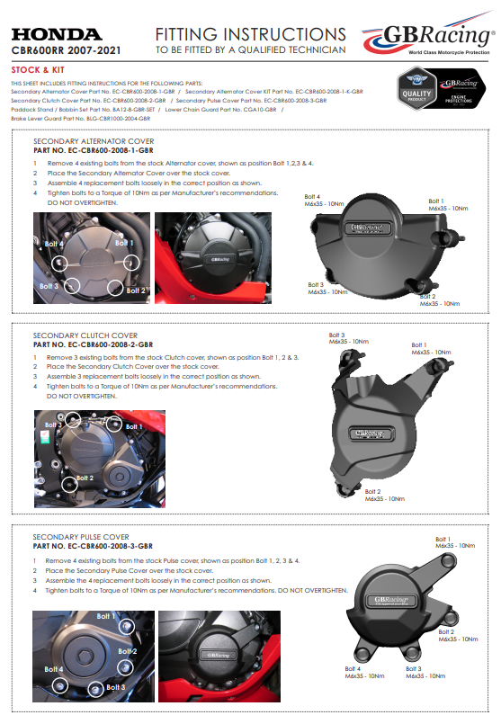 Motorcoverbeschermers Compleetset GBRacing Honda CBR 600 RR (07-21) 
