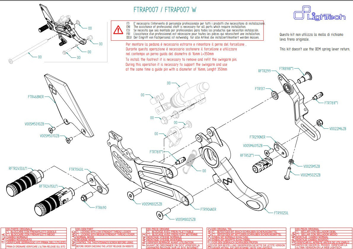 Voetsteun LighTech Aprilia RS 660 (20-25) FTRAP007/W 
